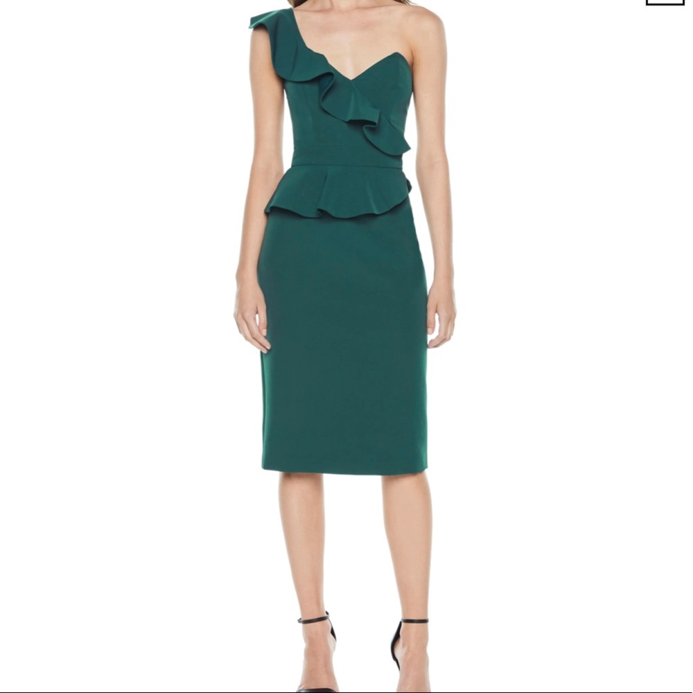 Bardot Camellia one shoulder cocktail dress in evergreen
